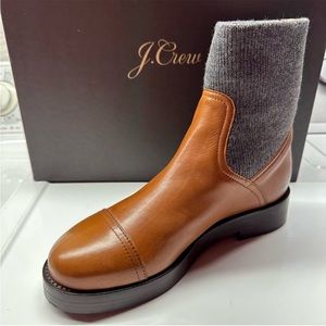 NEW Never worn J.Crew Leather Sock Chelsea Platform Boots - Ankle Length Brown